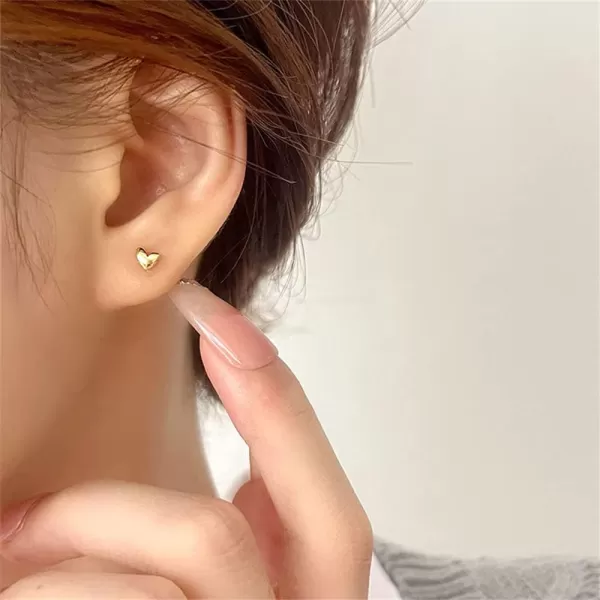 20g Mini Heart Sterling Silver Hypoallergenic Pierced Earrings for Women Girls Teens Minimalist Love Hearted Bead Stud Tiny Small Cartilage Tragus Post Pin Cute Birthday Christmas Thanksgiving Jewelry GiftsGold