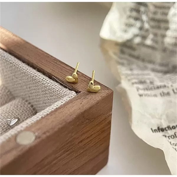 20g Mini Heart Sterling Silver Hypoallergenic Pierced Earrings for Women Girls Teens Minimalist Love Hearted Bead Stud Tiny Small Cartilage Tragus Post Pin Cute Birthday Christmas Thanksgiving Jewelry GiftsGold