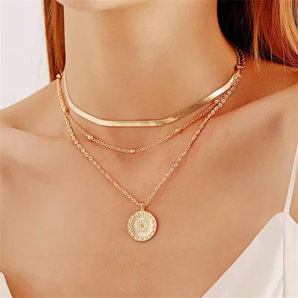 3 Layered Engraved Coin Pendant Necklaces for Women Girls Boho Round Disc Charm Snake Ball Beaded Chain Adjustable Fashion Choker Necklaces Y2K Jewelry Gold3 Layered Engraved Coin Pendant Necklaces for Women Girls Boho Round Disc Charm Snake Ball Beaded Chain Adjustable Fashion Choker Necklaces Y2K Jewelry Gold