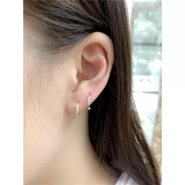 8mm Sterling Silver CZ Huggie Small Hoop Earrings for Women Girl Hypoallergenic Tiny Sleeper Cartilage Cuff Jewerly14k Gold Plated