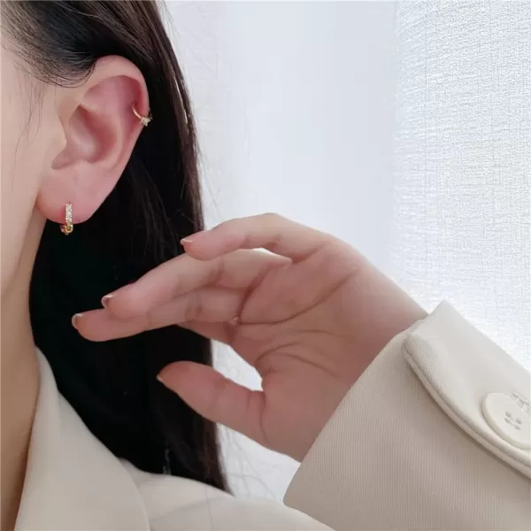 8mm Sterling Silver CZ Huggie Small Hoop Earrings for Women Girl Hypoallergenic Tiny Sleeper Cartilage Cuff Jewerly14k Gold Plated