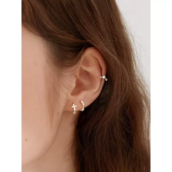8mm Sterling Silver CZ Huggie Small Hoop Earrings for Women Girl Hypoallergenic Tiny Sleeper Cartilage Cuff Jewerly14k Gold Plated