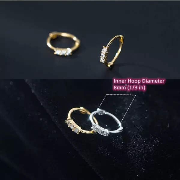 8mm Sterling Silver CZ Huggie Small Hoop Earrings for Women Girl Hypoallergenic Tiny Sleeper Cartilage Cuff Jewerly14k Gold Plated