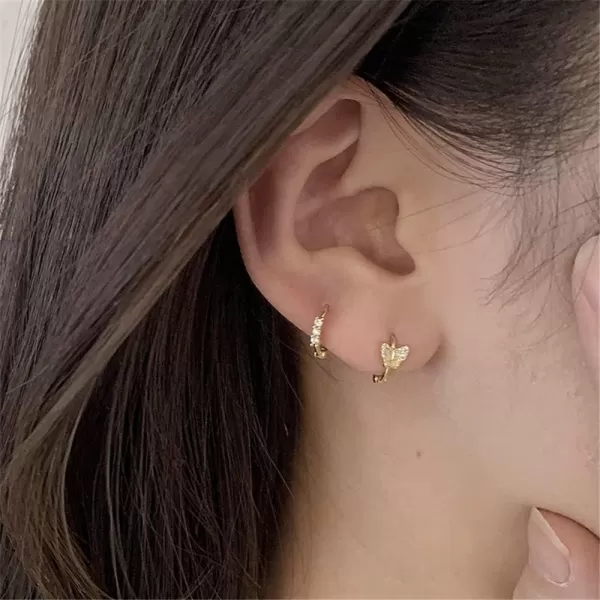 8mm Sterling Silver CZ Huggie Small Hoop Earrings for Women Girl Hypoallergenic Tiny Sleeper Cartilage Cuff Jewerly14k Gold Plated