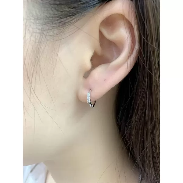 8mm Sterling Silver CZ Huggie Small Hoop Earrings for Women Girl Hypoallergenic Tiny Sleeper Cartilage Cuff JewerlySilver