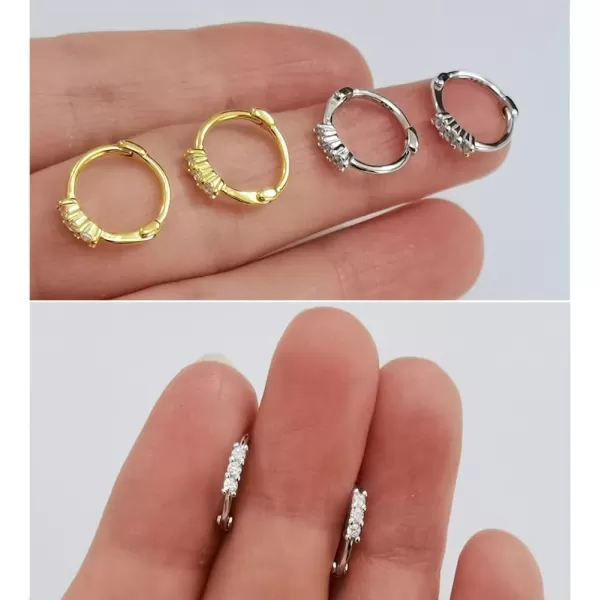8mm Sterling Silver CZ Huggie Small Hoop Earrings for Women Girl Hypoallergenic Tiny Sleeper Cartilage Cuff JewerlySilver