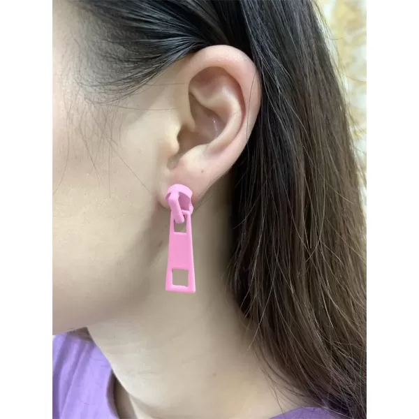 Acrylic Zipper Dangle Stud Earrings for Women Girls Fashion Cute Zipper Puller Drop Colorful Creative Stud Unique Christmas Y2K Party BFF Jewelry GiftsPink