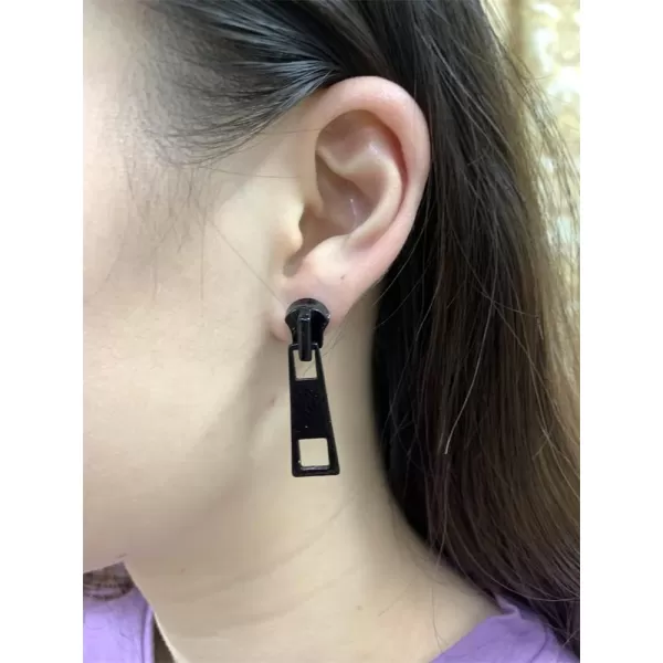 Acrylic Zipper Dangle Stud Earrings for Women Girls Fashion Cute Zipper Puller Drop Colorful Creative Stud Unique Christmas Y2K Party BFF Jewelry GiftsBlack