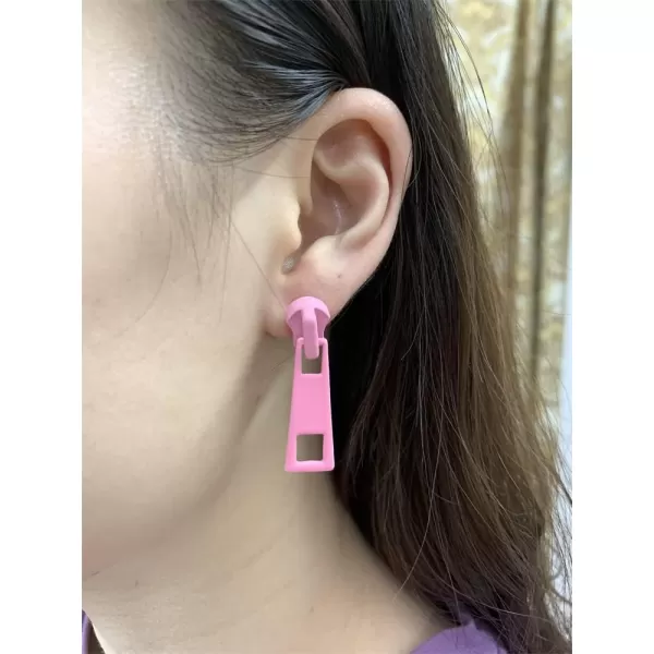 Acrylic Zipper Dangle Stud Earrings for Women Girls Fashion Cute Zipper Puller Drop Colorful Creative Stud Unique Christmas Y2K Party BFF Jewelry GiftsPink