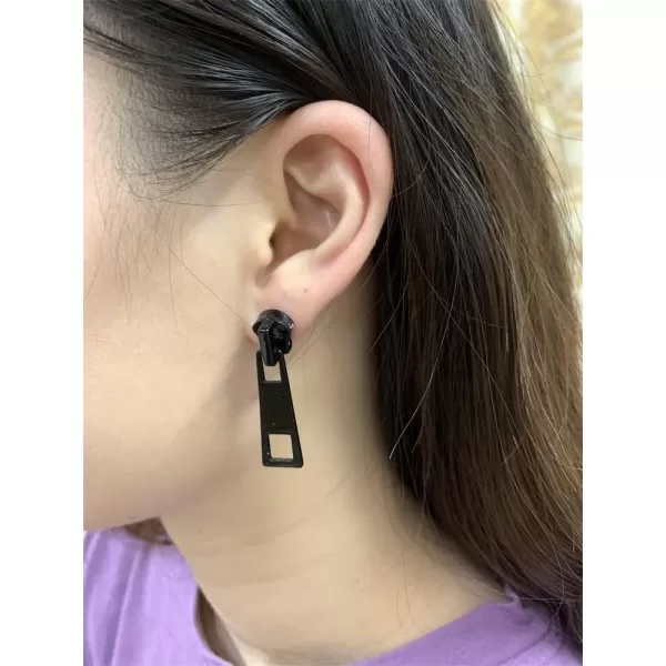 Acrylic Zipper Dangle Stud Earrings for Women Girls Fashion Cute Zipper Puller Drop Colorful Creative Stud Unique Christmas Y2K Party BFF Jewelry GiftsBlack