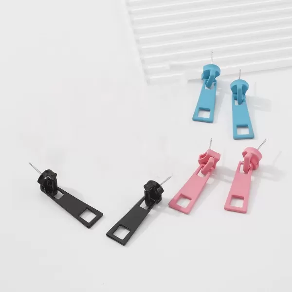 Acrylic Zipper Dangle Stud Earrings for Women Girls Fashion Cute Zipper Puller Drop Colorful Creative Stud Unique Christmas Y2K Party BFF Jewelry GiftsPink