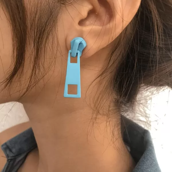 Acrylic Zipper Dangle Stud Earrings for Women Girls Fashion Cute Zipper Puller Drop Colorful Creative Stud Unique Christmas Y2K Party BFF Jewelry GiftsBlue