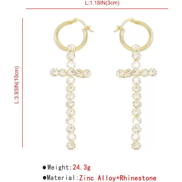Big CZ Cross Dangle Earrings for Women Girls Cubic Zirconia Exaggerated Statement Drop Dangling 23mm Huggie Hoops Hypoallergenic Faith Jewelry Dainty GiftsGold
