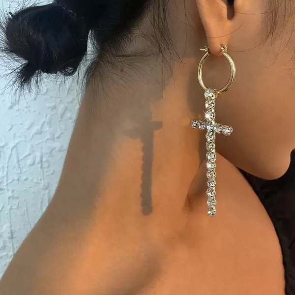 Big CZ Cross Dangle Earrings for Women Girls Cubic Zirconia Exaggerated Statement Drop Dangling 23mm Huggie Hoops Hypoallergenic Faith Jewelry Dainty GiftsGold