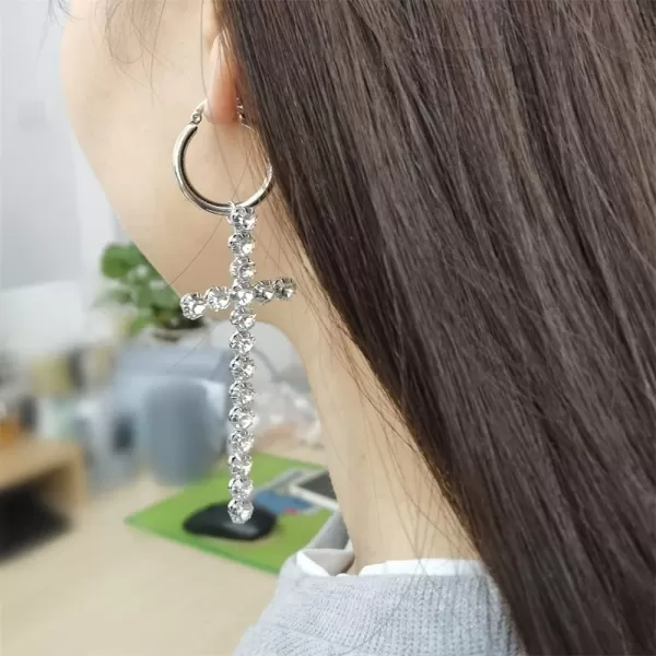 Big CZ Cross Dangle Earrings for Women Girls Cubic Zirconia Exaggerated Statement Drop Dangling 23mm Huggie Hoops Hypoallergenic Faith Jewelry Dainty GiftsSilver