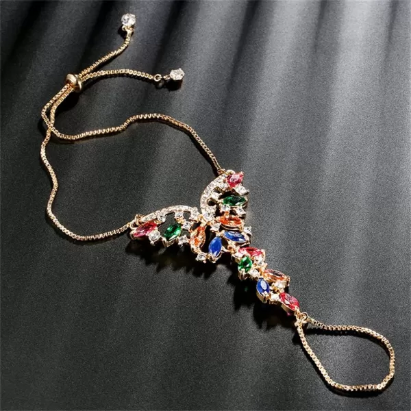 Boho Butterfly Finger Ring Bracelet for Women Girls 14K Gold Plated Colorful Cubic Zirconia Slave Hand Chain Harness Bangle Gypsy Bollywood Wedding Birthday Christmas Party Y2K Jewelry Delicate Gift 1 PCBoho Butterfly Finger Ring Bracelet for Women Girls 14K Gold Plated Colorful Cubic Zirconia Slave Hand Chain Harness Bangle Gypsy Bollywood Wedding Birthday Christmas Party Y2K Jewelry Delicate Gift 1 PC