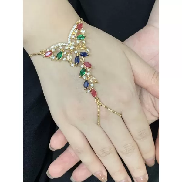 Boho Butterfly Finger Ring Bracelet for Women Girls 14K Gold Plated Colorful Cubic Zirconia Slave Hand Chain Harness Bangle Gypsy Bollywood Wedding Birthday Christmas Party Y2K Jewelry Delicate Gift 1 PCBoho Butterfly Finger Ring Bracelet for Women Girls 14K Gold Plated Colorful Cubic Zirconia Slave Hand Chain Harness Bangle Gypsy Bollywood Wedding Birthday Christmas Party Y2K Jewelry Delicate Gift 1 PC