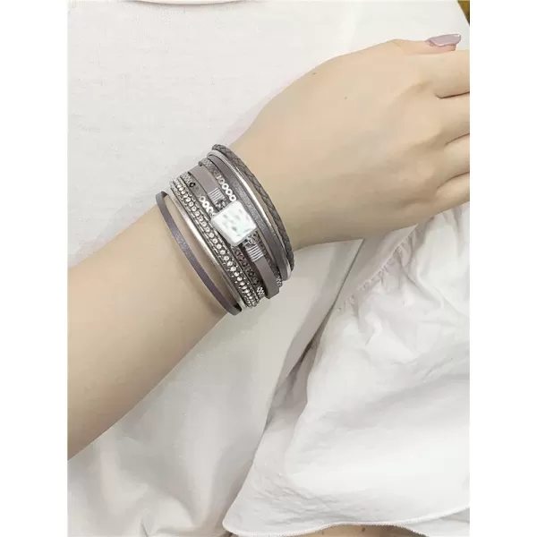 Boho PU Leather Bracelet for Women Girls Handmade Crystal Rhinestone Imitation Baroque Pearl Cuff Wrap Bracelets Silver Tube Magnetic Clasp Sequins Bangle Wristbands Fashion Bohemian Jewelry Gift for Her GreyBoho PU Leather Bracelet for Women Girls Handmade Crystal Rhinestone Imitation Baroque Pearl Cuff Wrap Bracelets Silver Tube Magnetic Clasp Sequins Bangle Wristbands Fashion Bohemian Jewelry Gift for Her Grey