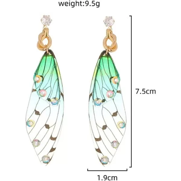 Butterfly Fairy Wing Dangle Earrings for Women Girls 925 Sterling Silver Post Pin Gold Plated AB Crystal Rhinestone Acrylic Resin Monarch Hindwing Retro Lightweight Birthday Wedding Jewelry GiftsBlue Green