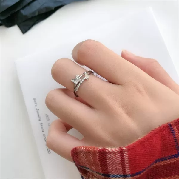 CZ Butterfly 925 Sterling Silver Ring for Women Girls Crystal Promise Statement Stacking Expandable Open Rings Adjustable Hand Made Jewelry Dainty Birthday Anniversary Christmas Valentines GiftsCZ Butterfly 925 Sterling Silver Ring for Women Girls Crystal Promise Statement Stacking Expandable Open Rings Adjustable Hand Made Jewelry Dainty Birthday Anniversary Christmas Valentines Gifts