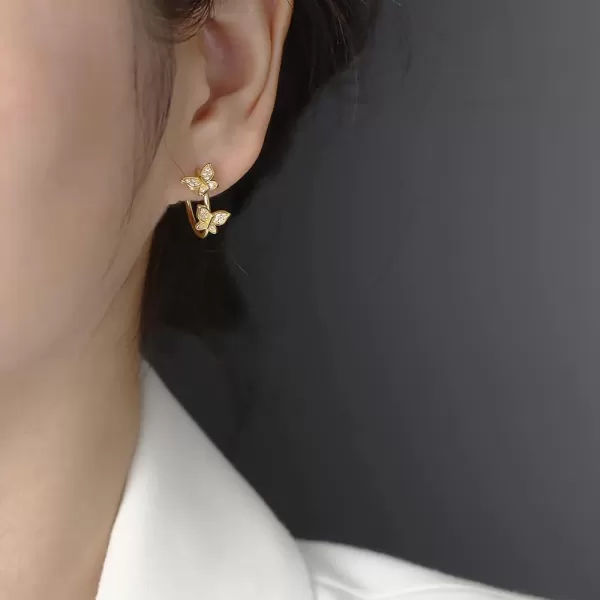 CZ Butterfly Open Small Hoop Piercing Ear Stud Earrings for Women Girls 14K Gold Plated Hypoallergenic Cubic Zirconia Dainty Cute Butterflies Insect Earring Delicate Birthday Wedding Party JewelryCZ Butterfly Open Small Hoop Piercing Ear Stud Earrings for Women Girls 14K Gold Plated Hypoallergenic Cubic Zirconia Dainty Cute Butterflies Insect Earring Delicate Birthday Wedding Party Jewelry