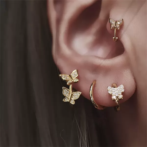 CZ Butterfly Open Small Hoop Piercing Ear Stud Earrings for Women Girls 14K Gold Plated Hypoallergenic Cubic Zirconia Dainty Cute Butterflies Insect Earring Delicate Birthday Wedding Party JewelryCZ Butterfly Open Small Hoop Piercing Ear Stud Earrings for Women Girls 14K Gold Plated Hypoallergenic Cubic Zirconia Dainty Cute Butterflies Insect Earring Delicate Birthday Wedding Party Jewelry