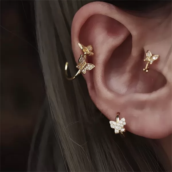 CZ Butterfly Open Small Hoop Piercing Ear Stud Earrings for Women Girls 14K Gold Plated Hypoallergenic Cubic Zirconia Dainty Cute Butterflies Insect Earring Delicate Birthday Wedding Party JewelryCZ Butterfly Open Small Hoop Piercing Ear Stud Earrings for Women Girls 14K Gold Plated Hypoallergenic Cubic Zirconia Dainty Cute Butterflies Insect Earring Delicate Birthday Wedding Party Jewelry