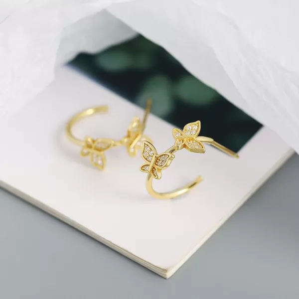 CZ Butterfly Open Small Hoop Piercing Ear Stud Earrings for Women Girls 14K Gold Plated Hypoallergenic Cubic Zirconia Dainty Cute Butterflies Insect Earring Delicate Birthday Wedding Party JewelryCZ Butterfly Open Small Hoop Piercing Ear Stud Earrings for Women Girls 14K Gold Plated Hypoallergenic Cubic Zirconia Dainty Cute Butterflies Insect Earring Delicate Birthday Wedding Party Jewelry