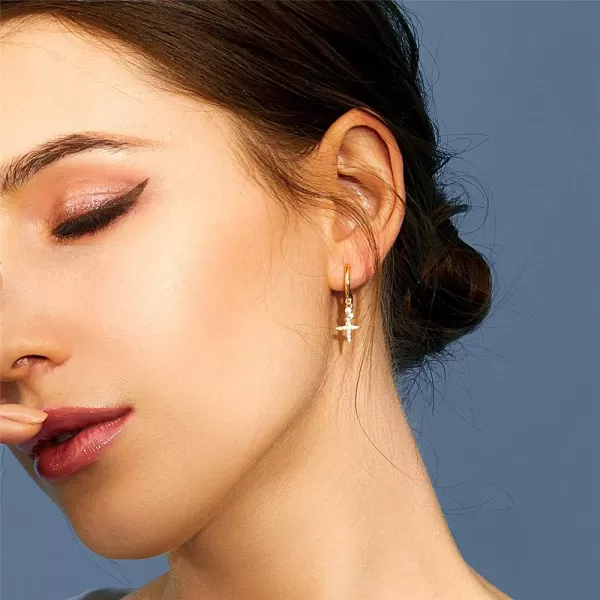 CZ Cross Dangle Hoop Earrings for Women Girls Sterling Silver 14K Gold Plated Charms Round Crystal Drop Dangling Huggie Cartilage Cuff Helix Stud Leverback Christian Jewelry Christmas GiftsCZ Cross Dangle Hoop Earrings for Women Girls Sterling Silver 14K Gold Plated Charms Round Crystal Drop Dangling Huggie Cartilage Cuff Helix Stud Leverback Christian Jewelry Christmas Gifts