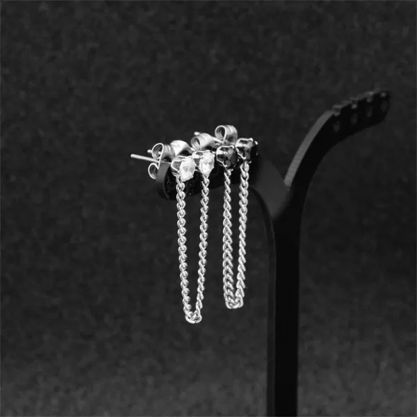 CZ Double Piercing Ear Crawler Climber Tassel Chain Dangle Drop Small Stud Earrings for Women Girls Men Stainless Steel Minimalist Ear Cuff Cartilage 2nd Earlobe Fashion Punk Jewerly BTS BFF Gifts SilverCZ Double Piercing Ear Crawler Climber Tassel Chain Dangle Drop Small Stud Earrings for Women Girls Men Stainless Steel Minimalist Ear Cuff Cartilage 2nd Earlobe Fashion Punk Jewerly BTS BFF Gifts Silver