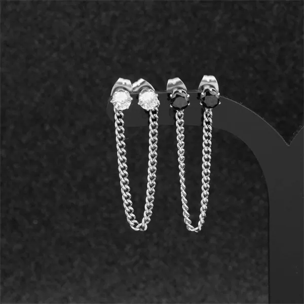 CZ Double Piercing Ear Crawler Climber Tassel Chain Dangle Drop Small Stud Earrings for Women Girls Men Stainless Steel Minimalist Ear Cuff Cartilage 2nd Earlobe Fashion Punk Jewerly BTS BFF Gifts SilverCZ Double Piercing Ear Crawler Climber Tassel Chain Dangle Drop Small Stud Earrings for Women Girls Men Stainless Steel Minimalist Ear Cuff Cartilage 2nd Earlobe Fashion Punk Jewerly BTS BFF Gifts Silver