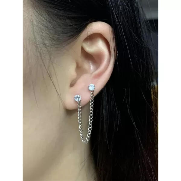 CZ Double Piercing Ear Crawler Climber Tassel Chain Dangle Drop Small Stud Earrings for Women Girls Men Stainless Steel Minimalist Ear Cuff Cartilage 2nd Earlobe Fashion Punk Jewerly BTS BFF Gifts SilverCZ Double Piercing Ear Crawler Climber Tassel Chain Dangle Drop Small Stud Earrings for Women Girls Men Stainless Steel Minimalist Ear Cuff Cartilage 2nd Earlobe Fashion Punk Jewerly BTS BFF Gifts Silver
