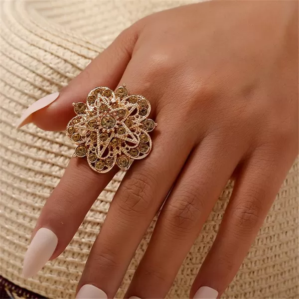 CZ Filigree Star Flower Statement Ring for Women Girls Gold Plated Yellow Crystal Chunky Wide Band Rings Comfort Fit Boho Retro Promise Engagement Wedding Birthday JewelryCZ Filigree Star Flower Statement Ring for Women Girls Gold Plated Yellow Crystal Chunky Wide Band Rings Comfort Fit Boho Retro Promise Engagement Wedding Birthday Jewelry