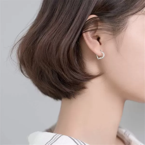 CZ Love Heart Huggie Small Hoop Earrings for Women Girls Teens 925 Sterling Silver Crystal Heart Daith Cartilage Stud Minimalist Sleeper Hoops Cute Birthday Christmas Valentine Mothers Day Jewelry GiftsSilver