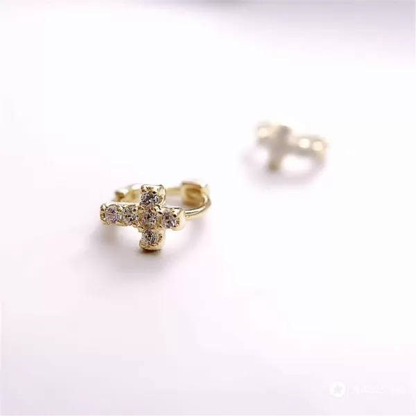 Cross Earrings Cubic Zirconia Cartilage Small Hinged Huggie Hoop Earrings for Women Girls S925 Sterling Silver Tiny CZ Tragus Stud Helix Upper Ear Dainty Crystal Jewelry Christmas Gifts6mm Gold