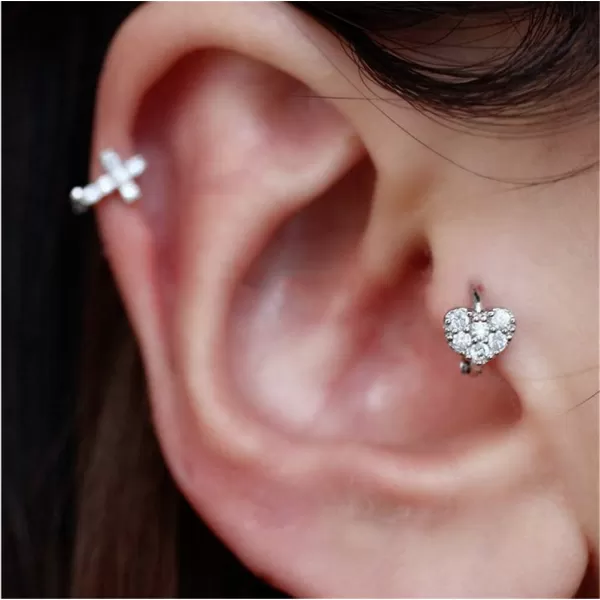 Cross Earrings Cubic Zirconia Cartilage Small Hinged Huggie Hoop Earrings for Women Girls S925 Sterling Silver Tiny CZ Tragus Stud Helix Upper Ear Dainty Crystal Jewelry Christmas Gifts6mm Silver