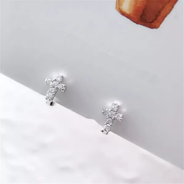 Cross Earrings Cubic Zirconia Cartilage Small Hinged Huggie Hoop Earrings for Women Girls S925 Sterling Silver Tiny CZ Tragus Stud Helix Upper Ear Dainty Crystal Jewelry Christmas Gifts6mm Silver