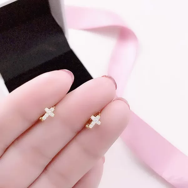 Cross Earrings Cubic Zirconia Cartilage Small Hinged Huggie Hoop Earrings for Women Girls S925 Sterling Silver Tiny CZ Tragus Stud Helix Upper Ear Dainty Crystal Jewelry Christmas Gifts6mm Gold