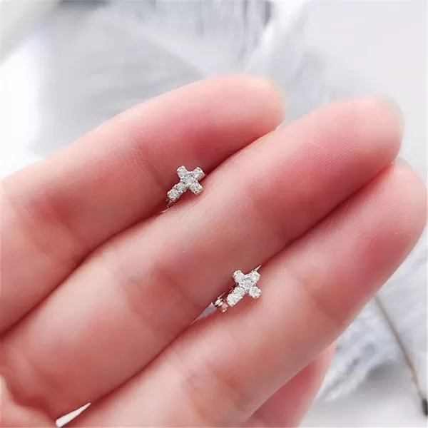 Cross Earrings Cubic Zirconia Cartilage Small Hinged Huggie Hoop Earrings for Women Girls S925 Sterling Silver Tiny CZ Tragus Stud Helix Upper Ear Dainty Crystal Jewelry Christmas Gifts6mm Silver