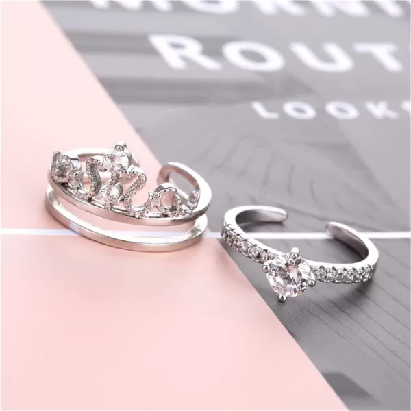 Crown Cubic Zirconia Rings Set for Women Girls Brass White Gold Plated Engagement Statement Expandable Open Finger Ring Adjustable Wedding Birthday Valentines Jewelry for HerCrown Cubic Zirconia Rings Set for Women Girls Brass White Gold Plated Engagement Statement Expandable Open Finger Ring Adjustable Wedding Birthday Valentines Jewelry for Her