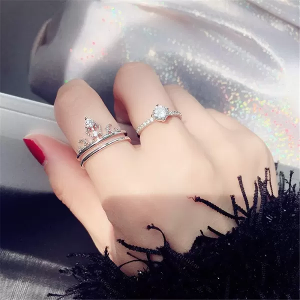 Crown Cubic Zirconia Rings Set for Women Girls Brass White Gold Plated Engagement Statement Expandable Open Finger Ring Adjustable Wedding Birthday Valentines Jewelry for HerCrown Cubic Zirconia Rings Set for Women Girls Brass White Gold Plated Engagement Statement Expandable Open Finger Ring Adjustable Wedding Birthday Valentines Jewelry for Her