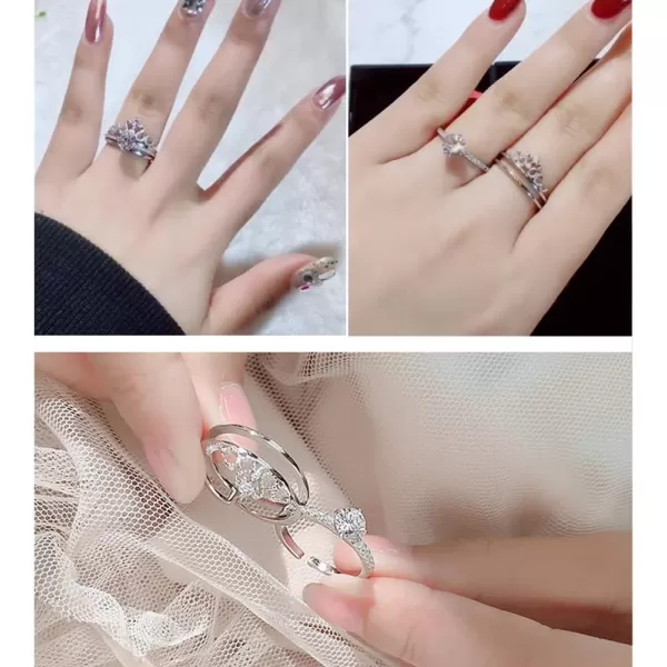 Crown Cubic Zirconia Rings Set for Women Girls Brass White Gold Plated Engagement Statement Expandable Open Finger Ring Adjustable Wedding Birthday Valentines Jewelry for HerCrown Cubic Zirconia Rings Set for Women Girls Brass White Gold Plated Engagement Statement Expandable Open Finger Ring Adjustable Wedding Birthday Valentines Jewelry for Her
