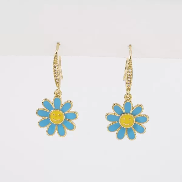 Cute Flower Smiley Dangle Earrings for Women Girls Hypoallergenic Cubic Zirconia Gold Plated Enameled Daisy Happy Face Threader Drop Dangling Hook Curved Stud Fashion Dainty Jewelry Gifts Daughter Niece BlueCute Flower Smiley Dangle Earrings for Women Girls Hypoallergenic Cubic Zirconia Gold Plated Enameled Daisy Happy Face Threader Drop Dangling Hook Curved Stud Fashion Dainty Jewelry Gifts Daughter Niece Blue