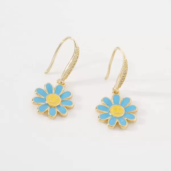 Cute Flower Smiley Dangle Earrings for Women Girls Hypoallergenic Cubic Zirconia Gold Plated Enameled Daisy Happy Face Threader Drop Dangling Hook Curved Stud Fashion Dainty Jewelry Gifts Daughter Niece BlueCute Flower Smiley Dangle Earrings for Women Girls Hypoallergenic Cubic Zirconia Gold Plated Enameled Daisy Happy Face Threader Drop Dangling Hook Curved Stud Fashion Dainty Jewelry Gifts Daughter Niece Blue