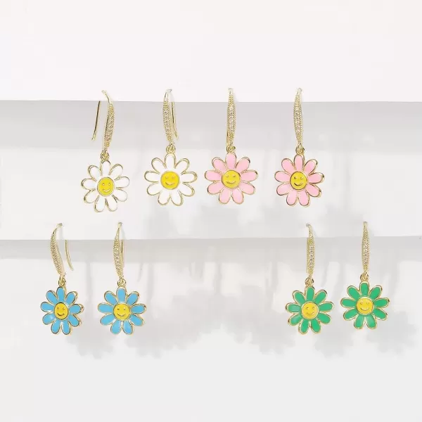 Cute Flower Smiley Dangle Earrings for Women Girls Hypoallergenic Cubic Zirconia Gold Plated Enameled Daisy Happy Face Threader Drop Dangling Hook Curved Stud Fashion Dainty Jewelry Gifts Daughter Niece BlueCute Flower Smiley Dangle Earrings for Women Girls Hypoallergenic Cubic Zirconia Gold Plated Enameled Daisy Happy Face Threader Drop Dangling Hook Curved Stud Fashion Dainty Jewelry Gifts Daughter Niece Blue