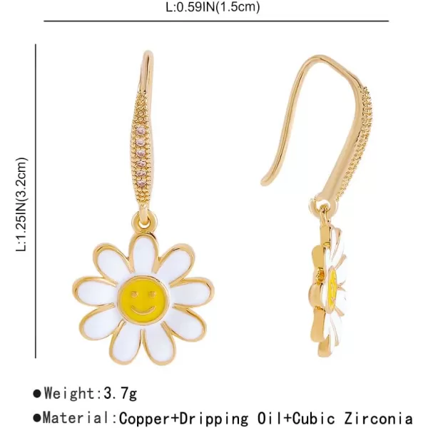 Cute Flower Smiley Dangle Earrings for Women Girls Hypoallergenic Cubic Zirconia Gold Plated Enameled Daisy Happy Face Threader Drop Dangling Hook Curved Stud Fashion Dainty Jewelry Gifts Daughter Niece BlueCute Flower Smiley Dangle Earrings for Women Girls Hypoallergenic Cubic Zirconia Gold Plated Enameled Daisy Happy Face Threader Drop Dangling Hook Curved Stud Fashion Dainty Jewelry Gifts Daughter Niece Blue