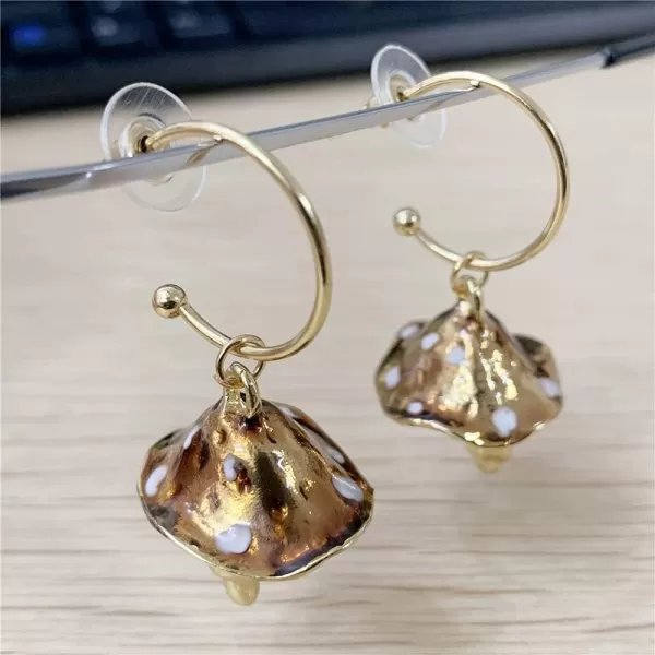 Cute Mushroom Dangle Earrings for Women Girls Gold Plated Enamel Food Half Hoop Dangling Stud Lifelike Creative Earring Birthday Party Handmade Y2K JewelryBrown
