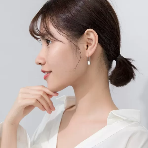 Cute Sterling Silver Safety Pin Small Hoop Earrings for Women Girls Men Cartilage Minimalist Sleeper Hoops Lightweight Personalized Lock Dangle Drop Fashion Jewelry Gifts 24mmSilver