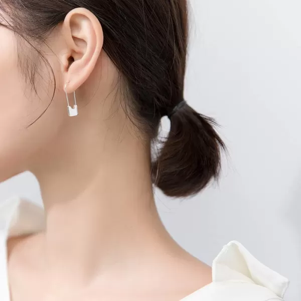 Cute Sterling Silver Safety Pin Small Hoop Earrings for Women Girls Men Cartilage Minimalist Sleeper Hoops Lightweight Personalized Lock Dangle Drop Fashion Jewelry Gifts 24mmSilver