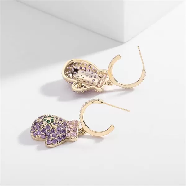 Dainty CZ Christmas Glove Dangle Earrings for Women Girls Fashion Cute Charms Snowflake Drop Half Huggie Hoops Dangling Stud Hypoallergenic Xmas Birthday Holiday Jewelry Gifts BoxPurple